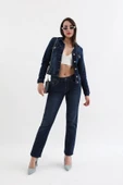 Kadın Koyu Mavi Slim Fit Jean Ceket - 2