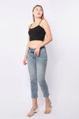 Kadın Düşük Bel Mavi Jean Pantolon - 2