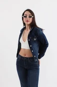 Kadın Koyu Mavi Slim Fit Jean Ceket - 4