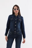 Kadın Koyu Mavi Slim Fit Jean Ceket - 5