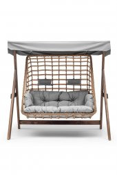 Girne Swing Ahşap Rattan Salıncak Dış Mekan Bahçe Balkon Ve Teras Salıncağı Gri - 2