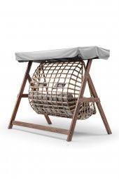 Girne Swing Ahşap Rattan Salıncak Dış Mekan Bahçe Balkon Ve Teras Salıncağı Gri - 4