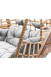 Girne Swing Ahşap Rattan Salıncak Dış Mekan Bahçe Balkon Ve Teras Salıncağı Gri - 5