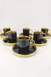 Digithome Kosova Porselen 6’lı Kahve Fincan Takımı Siyah Gold - İST-121 thumbnail 2