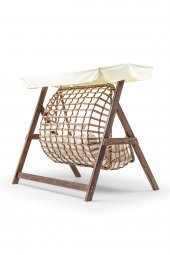 Girne Swing Ahşap Rattan Salıncak Dış Mekan Bahçe Balkon Ve Teras Salıncağı Krem - 4