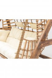 Girne Swing Ahşap Rattan Salıncak Dış Mekan Bahçe Balkon Ve Teras Salıncağı Krem - 5