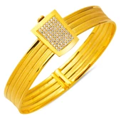 Taşlı Tokalı 3 Sıra 14 Ayar Hasır Altın Kilitli Bilezik thumbnail 1