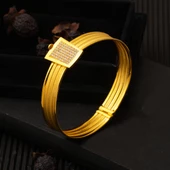 Taşlı Tokalı 3 Sıra 14 Ayar Hasır Altın Kilitli Bilezik thumbnail 4