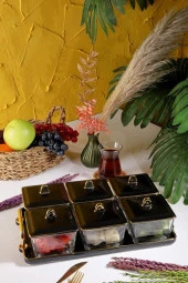 Arow Candy Tepsili Cam Kahvaltı Takımı 6 Lı Set Siyah TR-3028 - 1