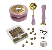 Davetiye Mum Mühürü Uygulama Seti Leylak Renk 943 Çifte Kalp thumbnail 1