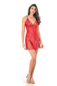 Kadın İp Askılı Saten Gecelik Tül Detaylı Mini Premium 411 - 1