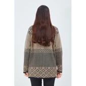 Kadın Vizon Renk Desenli Triko Düğmeli Cepli Kışlık Anne Hırkası - 8