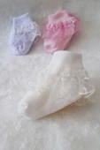 3lü Kız Bebek Dantelli Çorap Pamuklu Likralı Esnek - 1