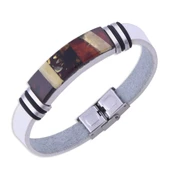 Damla Kehribar Deri Bileklik Beyaz - 1