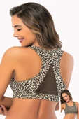 Kadın Geniş Askılı Büstiyer Leopar Sporcu Sırt Detay Dalgıç Pedli - 2