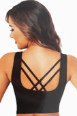 Kadın Geniş Askılı Büstiyer Çapraz İpli Sporcu Dalgıç Pedli Krop - 1