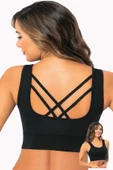 Kadın Geniş Askılı Büstiyer Çapraz İpli Sporcu Dalgıç Pedli Krop - 2