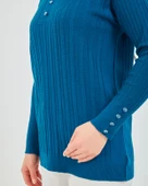 Anne Kazak Siyah Merserize Esnek Likralı Düğme Detaylı Bluz Kazak - 7