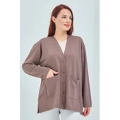 Kadın Vizon  Mevsimlik Cepli Düğmeli Kısa Penye Hırka - 2