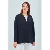 Kadın Vizon Mevsimlik Cepli Düğmeli Kısa Penye Hırka - 5