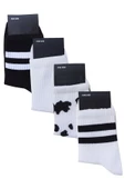 4lü Unisex İnek Desenli Kısa Konç Çorap Siyah-Beyaz Tenis Spor - 2