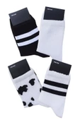 4lü Unisex İnek Desenli Kısa Konç Çorap Siyah-Beyaz Tenis Spor - 1