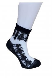 3lü Kadın Tül Dantel Görünümlü Bayan Soket Çorap Pamuklu - 1