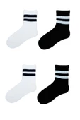 4lü Unisex Çizgili Kısa Çorap Pamuklu Tenis Ekonomik Spor - 4