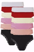 12li Kadın Kaşkorse Dantelli Bayan Külot Pamuklu Renkli Bikini - 1