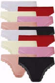 12li Kadın Kaşkorse Dantelli Bayan Külot Pamuklu Renkli Bikini - 2