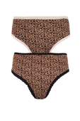 2li Kadın Leopar Bikini Yüksek Bel İnce Lastik Ekonomik - 1