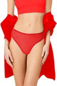Kadın Kırmızı Önü Transparan Arka Kelebek Detaylı Tanga Külot - 2