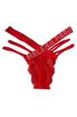Kadın Kırmızı Önü Dantel Çapraz İpli Taşlı String Tanga - 4