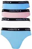 4lü Kadın Yazılı Pamuklu Bikini Külot Renkli Spor İç Çamaşırı - 5