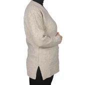 Büyük Beden Kadın Gri Düğmeli Kısa Hırka - 11