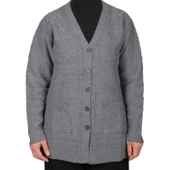 Büyük Beden Kadın Gri Düğmeli Kısa Hırka - 2