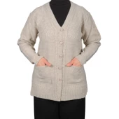 Büyük Beden Kadın Gri Düğmeli Kısa Hırka - 9