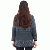 Fresh&Moda Kadın Siyah Gri Desenli  Düğmeli Triko Cepli Kışlık Anne Hırkası - 5