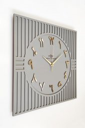 aSSe Tasarım Kare Çizgi Desenli ARAPÇA Rakam Dekoratif Antrasit&Gold Duvar Saati 50x50cm - 1