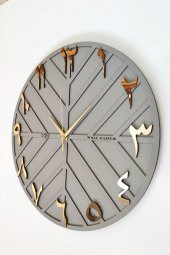 aSSe Tasarım Arapça Rakam Long Line Dekoratif Duvar Saati Antrasit & Gold 50x50cm Sessiz Mekanizma thumbnail 1