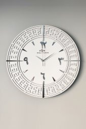 aSSe Tasarım Arapça Rakam Tangled Lines Beyaz & Gümüş Türkçe Rakam 50x50cm Sessiz Duvar Saati thumbnail 1