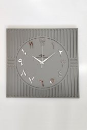 aSSe Tasarım Kare Çizgi Desenli ARAPÇA Rakam Dekoratif Antrasit&Gümüş Duvar Saati 50x50cm - 3