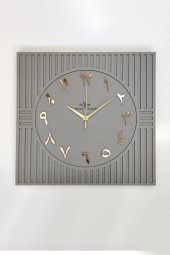 aSSe Tasarım Kare Çizgi Desenli ARAPÇA Rakam Dekoratif Antrasit&Gold Duvar Saati 50x50cm - 3