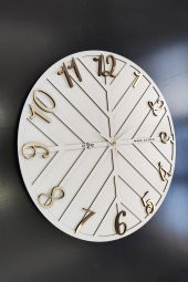 aSSe Tasarım Long Line Dekoratif Duvar Saati Beyaz & Gold 50x50cm Sessiz Mekanizma thumbnail 1