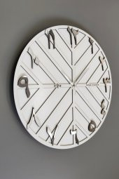 aSSe Tasarım Arapça Rakam Long Line Dekoratif Duvar Saati Beyaz & Gümüş 50x50cm Sessiz Mekanizma - 2