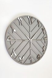 aSSe Tasarım Arapça Rakam Long Line Dekoratif Duvar Saati Antrasit & Gümüş 50x50cm Sessiz Mekanizma thumbnail 2