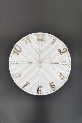 aSSe Tasarım Long Line Dekoratif Duvar Saati Beyaz & Gold 50x50cm Sessiz Mekanizma thumbnail 2