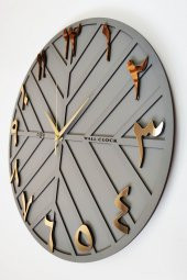 aSSe Tasarım Arapça Rakam Long Line Dekoratif Duvar Saati Antrasit & Gold 50x50cm Sessiz Mekanizma thumbnail 3