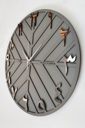 aSSe Tasarım Arapça Rakam Long Line Dekoratif Duvar Saati Antrasit & Gümüş 50x50cm Sessiz Mekanizma thumbnail 3