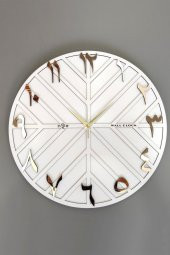 aSSe Tasarım Arapça Rakam Long Line Dekoratif Duvar Saati Beyaz & Gold 50x50cm Sessiz Mekanizma - 4